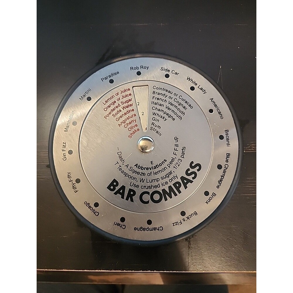 Kikkerland Bar Compass - 16 Cocktail Recipes - Stainless Steel W/Rubber Edge
